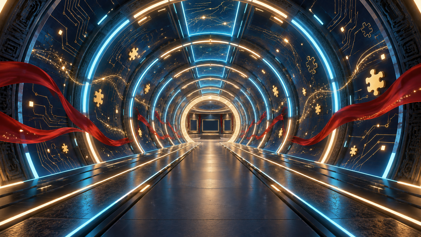 蓝金色数字时空隧道